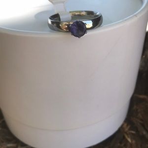Stainless Steel Ring with Purple Rhinestone  size 10